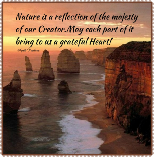 Nature is a reflection of the majesty of our Creator. May each part of it bring to us a grateful heart. ~April Peerless