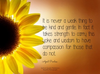 It is never a weak thing to be kind and gentle. In fact it takes strength to carry this yoke and also wisdom to have compassion for those that do not. . April Peerlesss