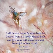 Do not judge me for who I was or even for who I am now because I am bound to evolve worldly and spiritually up until my body dies.Then I will be as a butterfly who sheds its Cocoon from it’s newly winged body and fly’s away with many new and beautiful secrets to tell. April Peerless